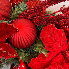 Load image into Gallery viewer, Festive Red Christmas Wreath with Poinsettias and Ornaments
