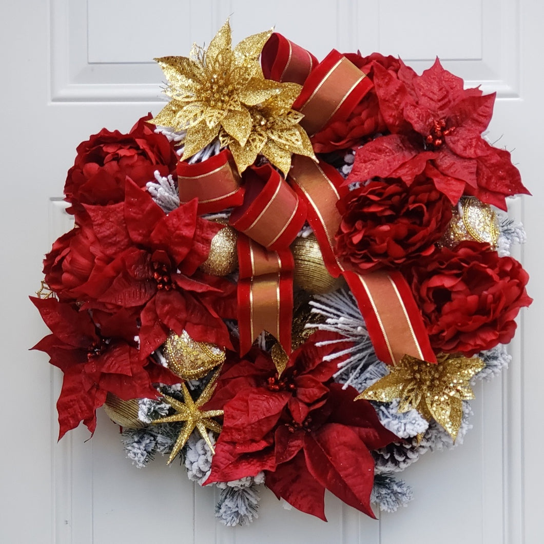 Peony & Poinsettias Christmas Wreath